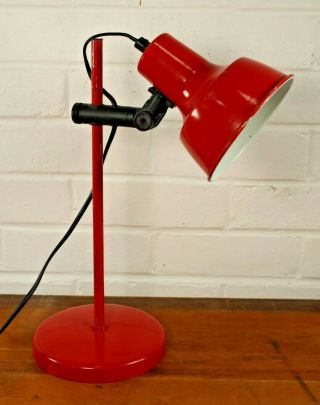 Vintage Retro 1970s Bhs Made In Denmark Red Pivot Adjustable Desk Lamp