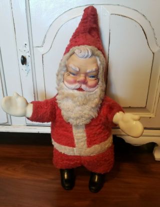 Vintage Rubber Face Santa Claus Creepy Plush Rubber Hands & Boots 19 " Christmas