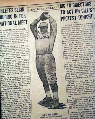 Columbia Baseball Star Lou Gehrig Signs W/ York Yankees Photo 1923 Newspaper