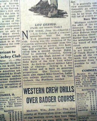 Columbia Baseball Star LOU GEHRIG Signs w/ York Yankees Photo 1923 Newspaper 2