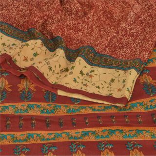 Sanskriti Vintage Dark Red Sarees Pure Crepe Silk Printed Sari Craft Fabric 2