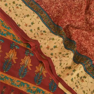 Sanskriti Vintage Dark Red Sarees Pure Crepe Silk Printed Sari Craft Fabric 3