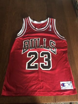 Vintage Michael Jordan Champion Chicago Bulls Red Jersey Sz 40