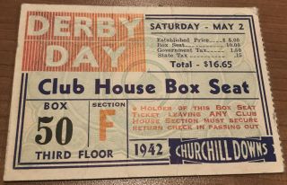 1942 Kentucky Derby Ticket Stub Churchill Downs