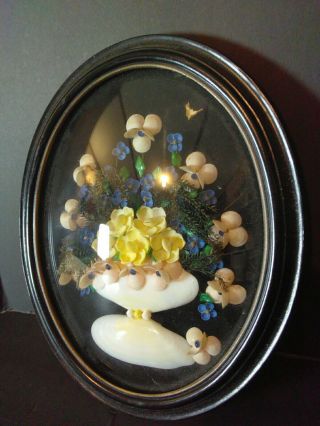 Vintage Mid Century Modern Shell Flowers Fountain Shadowbox Picture
