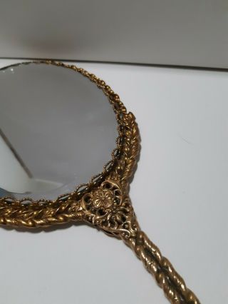 Vintage Handheld Cosmetic Vanity Metal Mirror Gold 2
