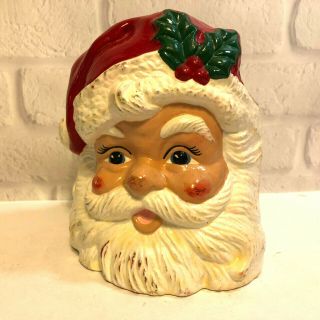 Vintage Christmas Santa Claus Ceramic Planter Head Vase 1981