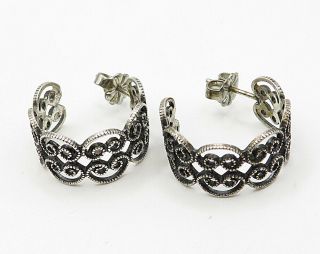 925 Sterling Silver - Vintage Petite Filigree Post Hoop Earrings - E2931 3