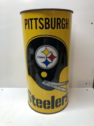 Vintage P&k Nfl Pittsburgh Steelers Trash Can Waste Basket Garbage Can Yellow