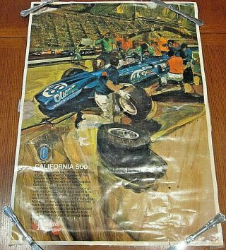 Vintage 1970 Mattel Inc.  Hot Wheels Ontario Motor Speedway California 500 Poster
