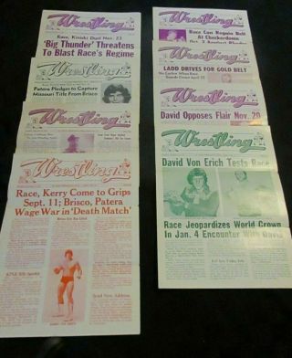 8 St Louis Wrestling Club Programs,  1977 - 81 Kiniski,  Race,  Graham,  Ladd,  Flair,  Bayes