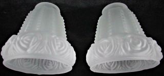 2 Vintage Satin Glass Pendant Lamp Shades Romantic Blooming Roses - Shabby Chic