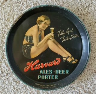 1930s - 40s Harvard Brewing Co.  " Bathing Beauty " Beer Tray Lowell,  Ma Mass Vintage