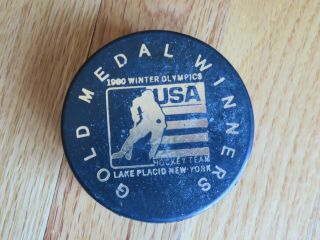1980 Olympics Lake Placid Miracle On Ice Gold Medal Winners Puck Herb Brooks