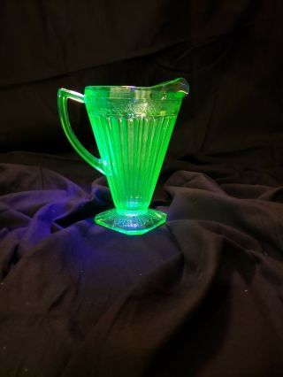 Adam Pitcher Green Depression Glass Uranium Vaseline Vintage 1930s?