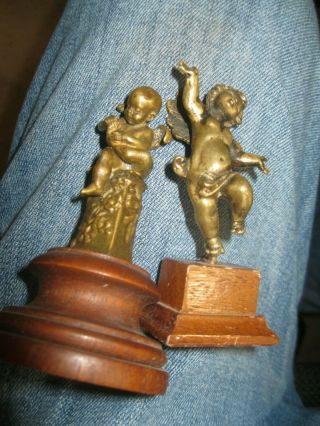 Two Vintage Bronze Figures Of Angel Putti On Wood Bases