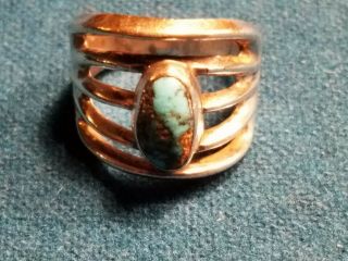 Vintage Navajo Sterling Silver & Turquoise Ring - Native American Made Ring Size 7