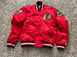 Starter Nhl Center Ice Jacket Chicago Blackhawks Satin Vintage Sz.  M Red Vtg