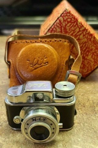 Vintage Hit Miniature Spy Camera And Leather Case With Box Japan