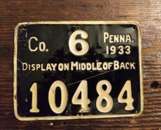 1933 Pa Pennsylvania Resident Hunting License Co.  6 (berks) County 10484