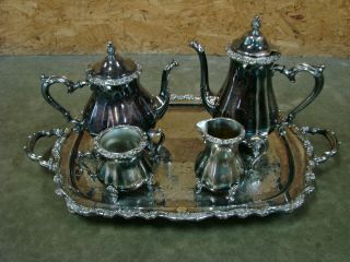 Vintage Webster Wilcox Oneida Countess Silver Plated 5 Piece Tea Coffee Set