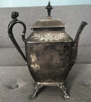 Vintage Meriden B Company Silver Plate Teapot Pat.  Oct 22 1872 Very Ornate