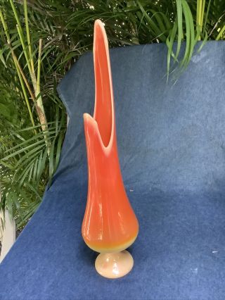 Vtg Mid Century L.  E.  Smith Bittersweet Orange Slag Glass Swung Pedestal Vase 19”
