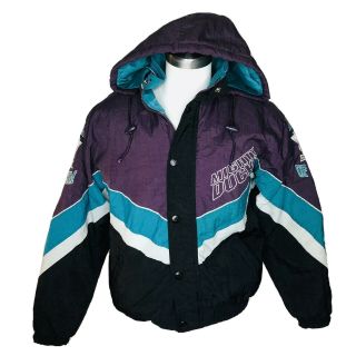 Vintage 1990s NHL Anaheim Mighty Ducks Zip Puffer Hoodie Jacket Size Medium Mens 2