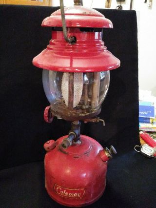 Vintage Red Coleman 200a " Sunshine Of The Night " Lantern Dated 1956 Pyrex Globe
