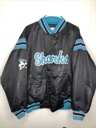 Vintage Black San Jose Sharks Satin Bomber Jacket Mens Xxl
