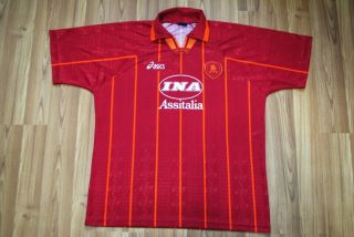 As Roma Italy 1996 - 1997 Home Football Shirt Soccer Jersey Asics Size Xl Vintage