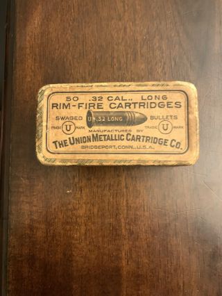 Vintage The Union Metallic Cartridge Co.  32 Cal Long Empty Ammo Box Rare