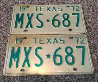 Vintage 1972 Texas Passenger Car License Plates
