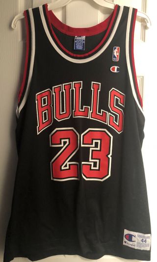 Vintage 90s Michael Jordan Champion Chicago Bulls Black Jersey Size 44