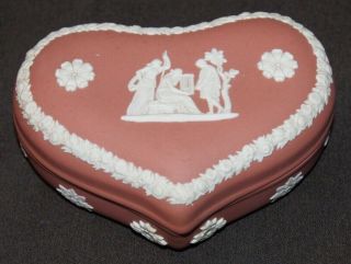 Vintage Wedgwood Pink Jasperware Heart Shaped Trinket Box