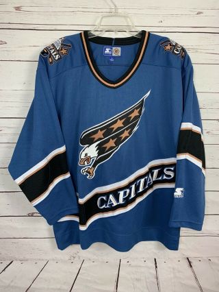 Starter Washington Capitals Nhl Hockey Jersey Stitched Eagle Blue Vintage Large