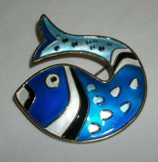 Vintage Modern Sterling Silver & Enamel Fish Pin Brooch David Andersen Norway