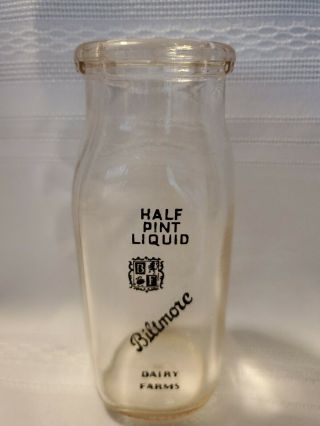 Vintage Biltmore Dairy Farms Half Pint Liquid Milk Bottle Asheville Nc Rare