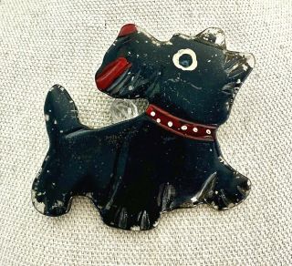 Vintage Art Deco Clear Lucite Scottie Terrier Dog Black Enamel Large Pin Brooch