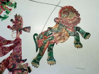 Vintage Chinese Indonesia Shadow Puppets Leather Lion Princess Prince Dragon