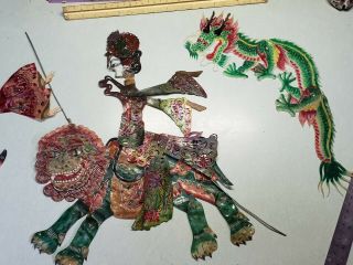 Vintage Chinese Indonesia Shadow Puppets Leather Lion Princess Prince Dragon 2