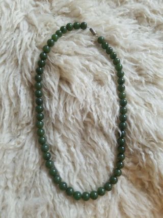 Vintage Nephrite Green Jade Beaded Necklace 18 "