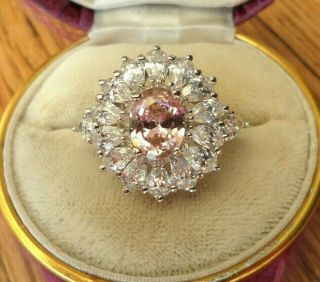 Vintage Jewellery Stunning Art Deco Silver 925 Pink Clear Cubic Zirconia Ring
