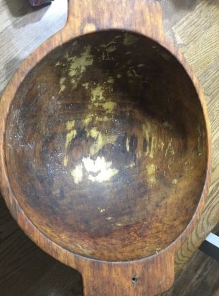 11 “ By 6” Vintage Hand Carved Wooden Bowl With Two Handles