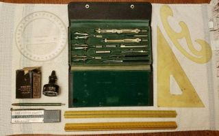 Vintage Drafting Tools K,  E Doric N9526 12 Piece With Rigid Case And