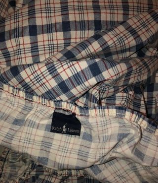 Vintage Ralph Lauren Plaid Fitted Sheet King Red White Blue Plaid