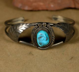 Dainty Old Pawn Vintage Navajo Handmade Sterling Turquoise Bracelet