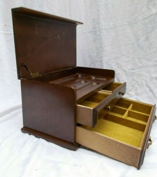 Vintage Men’s Valet Jewelry Box Dresser Organizer Lift Top 3 Drawers Japan Wood