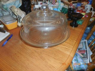 Vintage Clear Glass 12 “ Cake Plate With Heavy Dome Cover On Pedestal Base/stand
