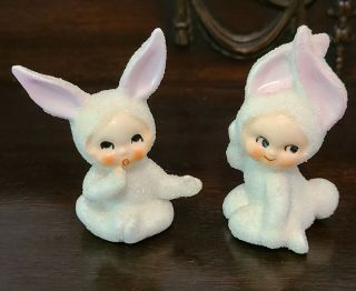 Vintage Lefton Snow Baby Bunny Pixie Elf Sugared Figurine Mid Century